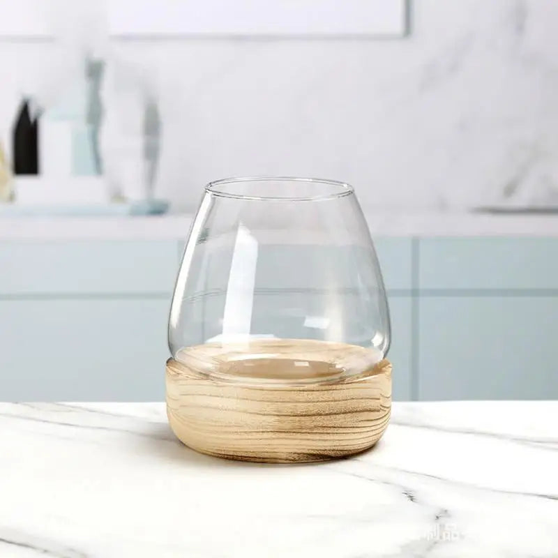 Wooden Transparent Glass Vases Creative Hydroponic Terrarium Plant Flower Pot Home Office Desktop Ecological Fish Tank Decorate