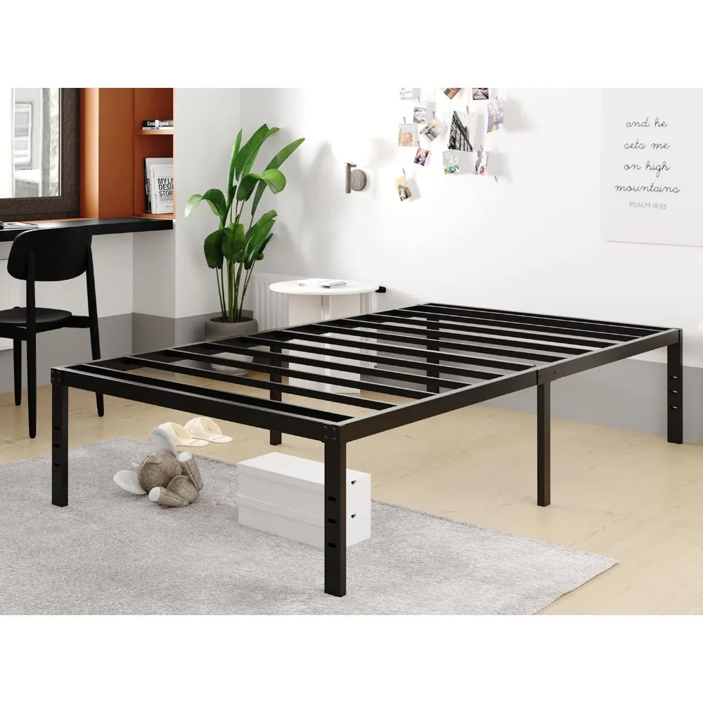 18 Inch Metal Bed Frame, Twin Bed Frame, No Springs Required , Easy To Assemble Reinforced Steel Slats Support, Noiseless Black