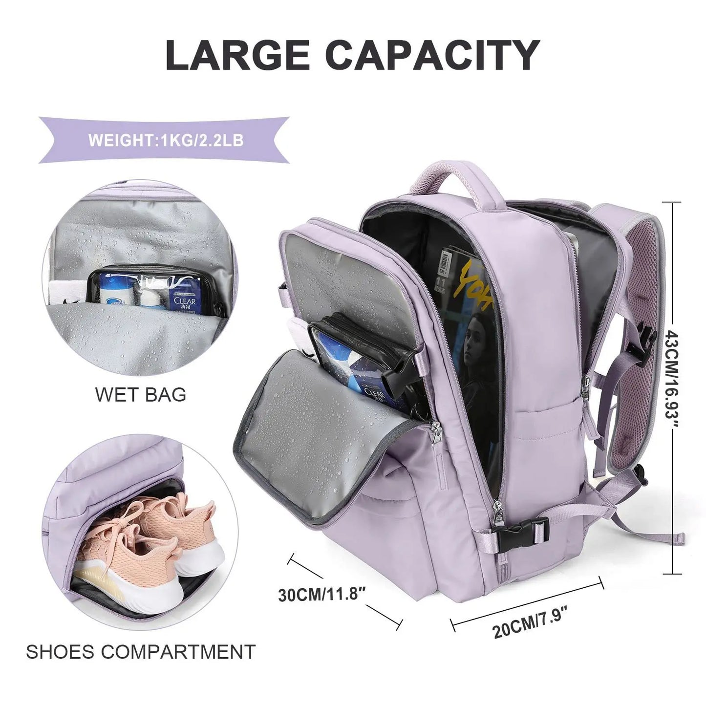 waterproof Lightweight Travel Backpack Bags Large Capacity Women's Multifunctional Suitcase USB Charging Woman airplane Luggage