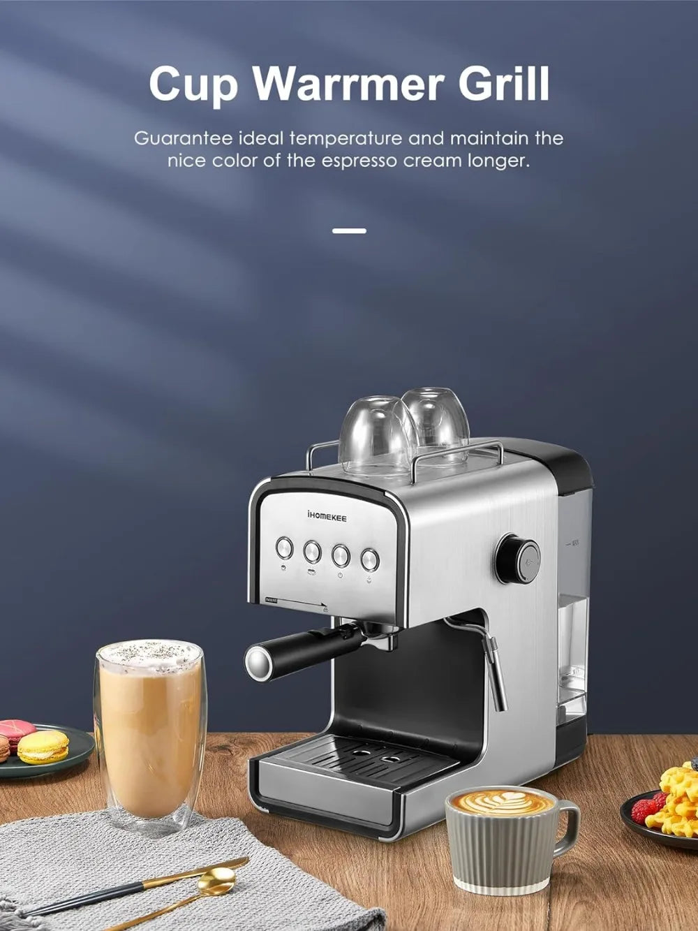 Ihomekee Espresso Machine 15 Bar, Coffee Maker for Cappuccino and Latte Maker with Milk Frother Steam Wand Coffee Machine