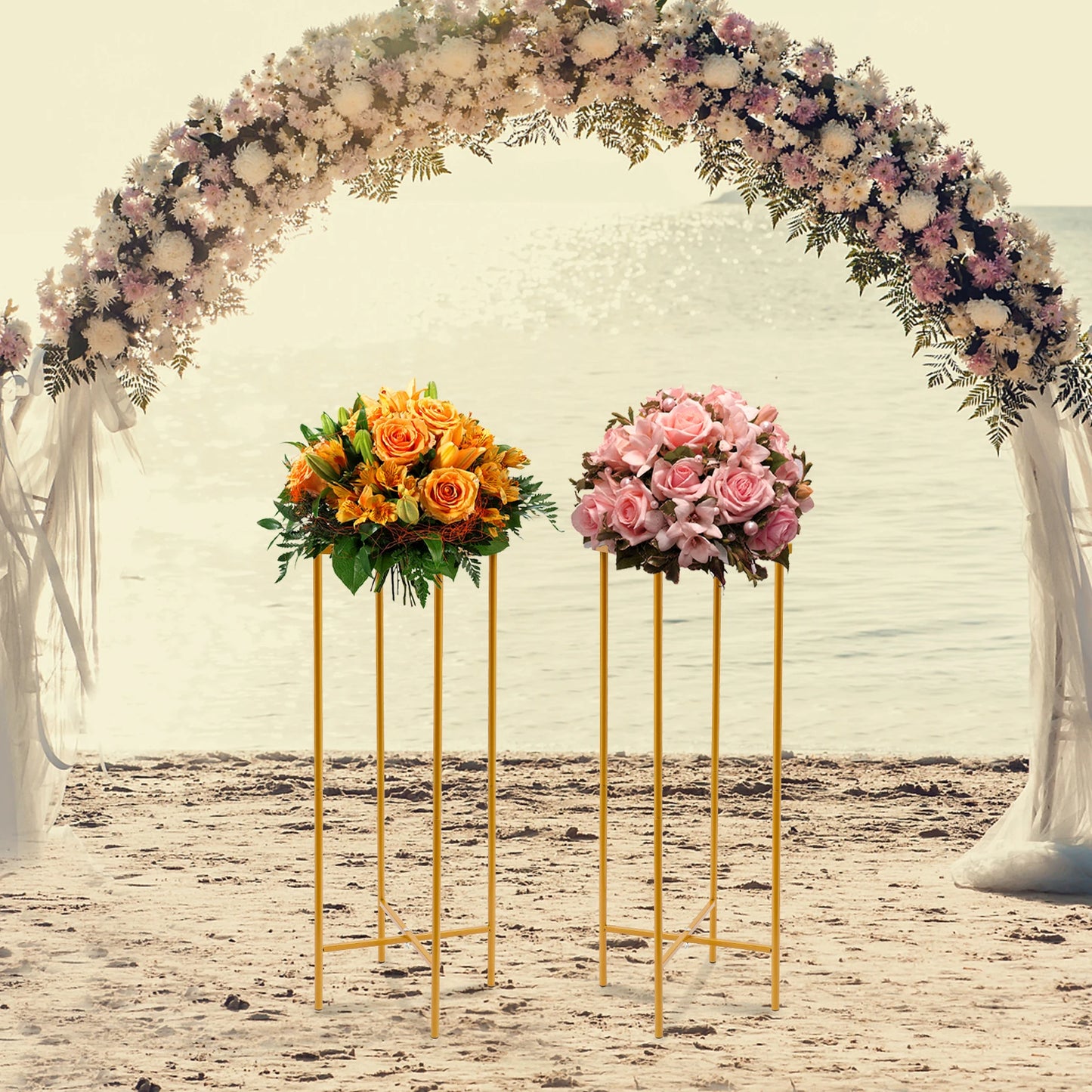 2PCS 57/75cm Wedding Flower Stand, Gold  Flower Stand, Flower Vase for Wedding Table Centerpieces Decor Column Backdrop Stands