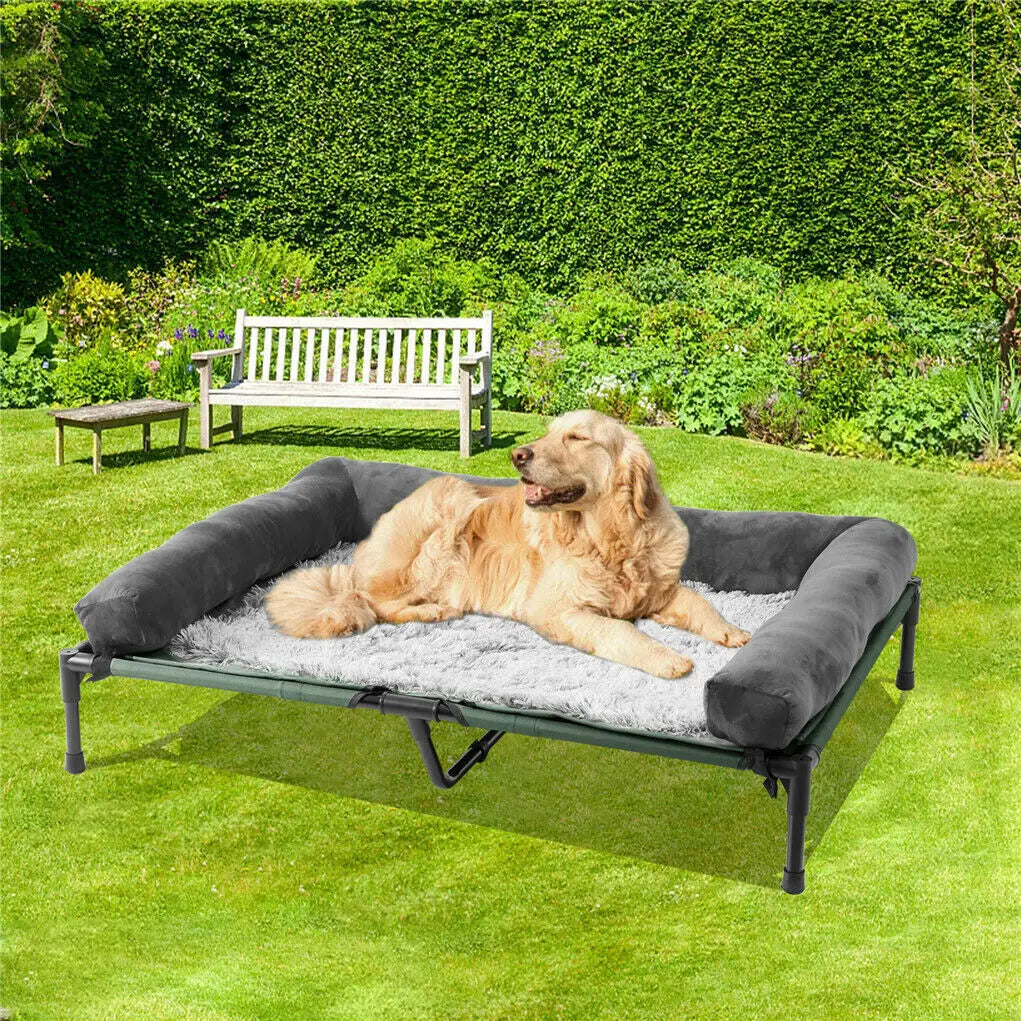 Dog Bed for Dogs and Cats Indoor Outdoor Elevated Pet Lounger Bed with Detachable Plush Bolster Cooling  Summer L XL 2XL