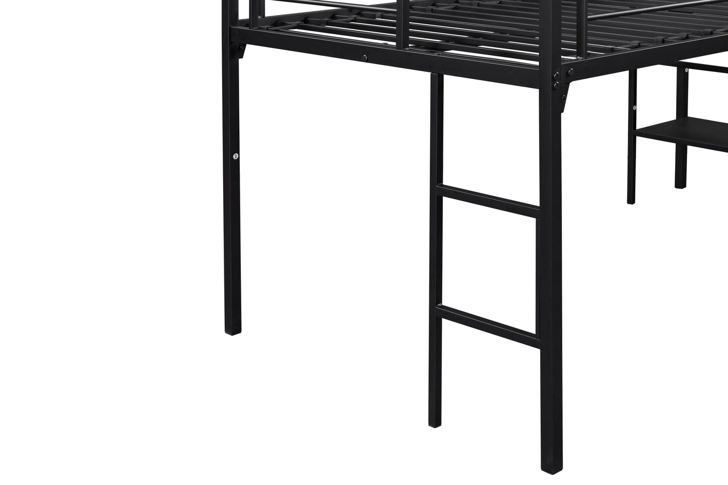 Metal Black Twin Low Loft Bunk Floating Bed Kids Bedroom Storage Guard Rail Ladder Bedframe