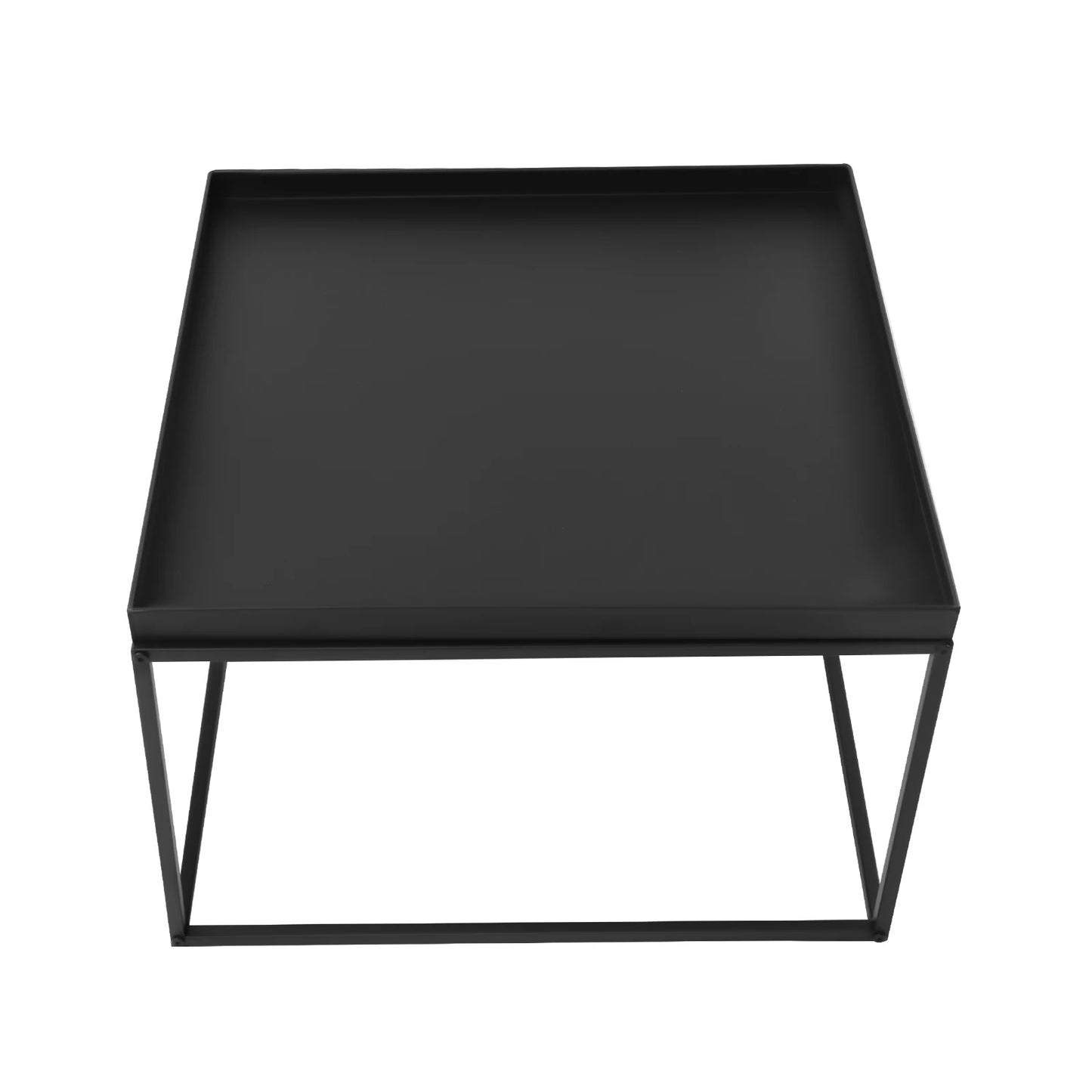 Square Metal Tray Side Table, Black Matte Small Coffee End Table with Frame for Living Room, Balcony, Bedroom