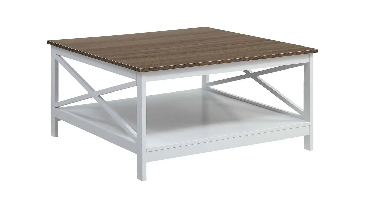 Oxford 36" Square Coffee Table, Driftwood/White for Living Room, Small Rising Wooden Dining Center Tables