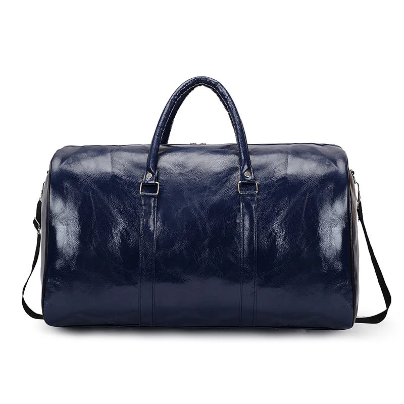 Vintage Leather Men Women Travel Duffel Bag Carry on Luggage Bag Lagre Capacity Male Shoulder Bag Weekend Gym Fitness Bag