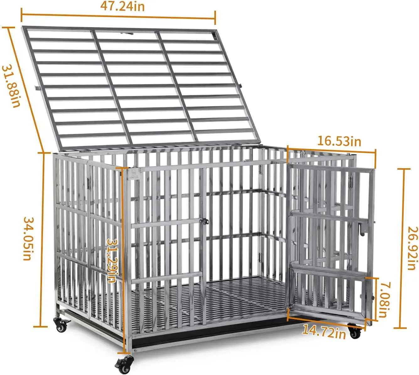 48" Stackable Heavy Duty Dog Crate Pet Stainless Steel Kennel Cage for Large Dogs with Tray in-Door Foldable