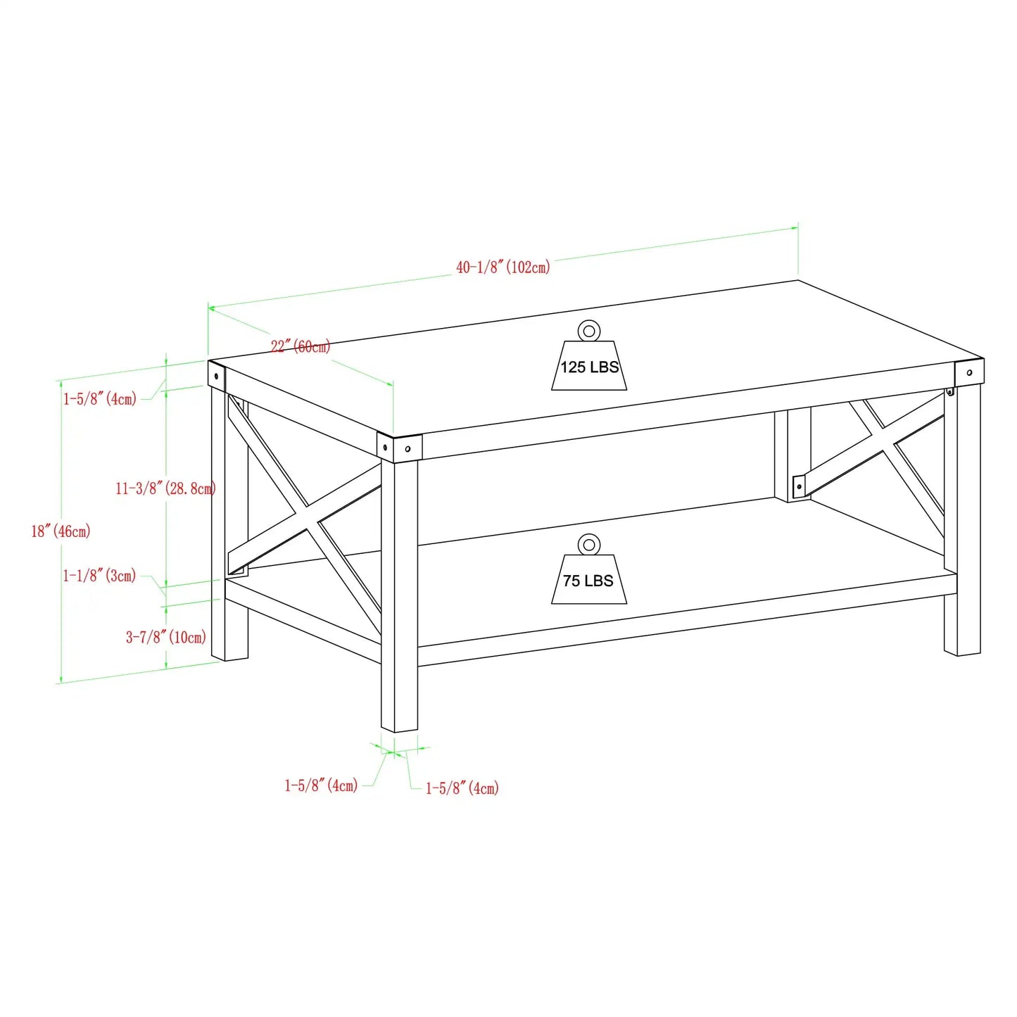 Magnolia Metal X Coffee Table, Gray Wash for Living Room, Small Rising Wooden Dining Center Tables