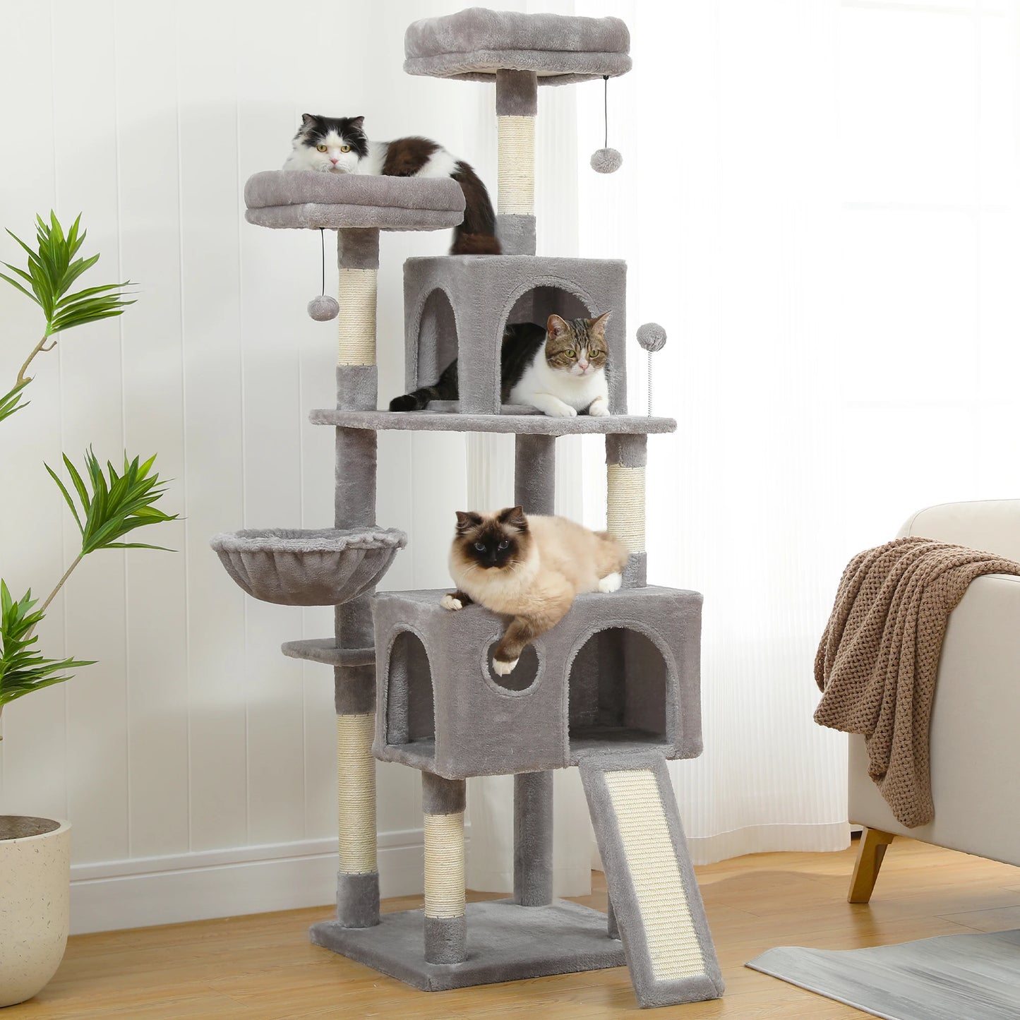 Free Shipping  Multi-Level Cat Tree For Cats With Cozy Perches Stable Cat Climbing Frame Cat Scratch Board Toys Gray&Beige