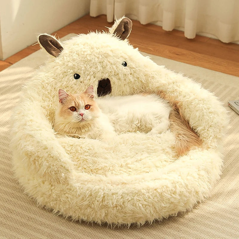 Winter Warm Pet Cat Dog Nest Plush Thicken Round Alpaca Mat Deep Sleep Comfort Soft Breathable Cat House Pet Sofa Supplies