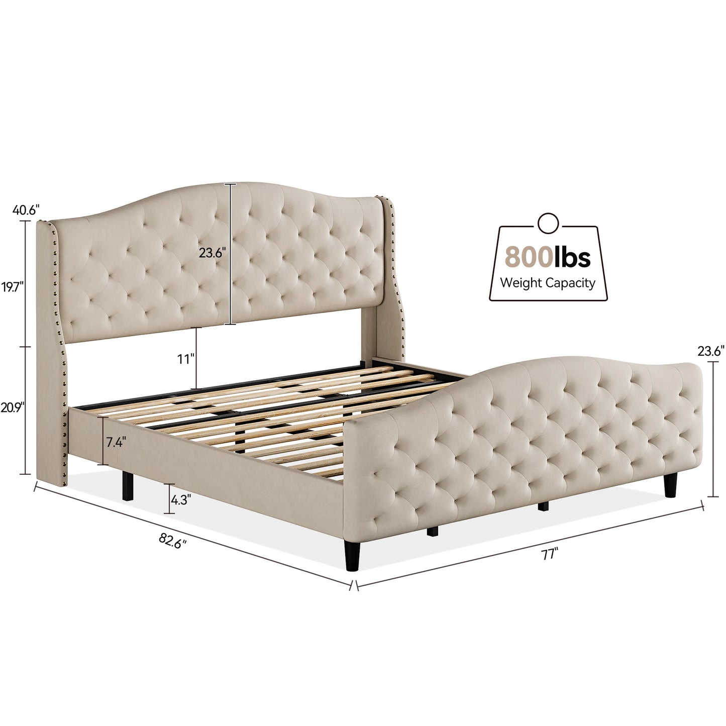 King/Queen size velvet plush cushioned platform bed, double bed for adults and teenagers, stylish and elegant master bed