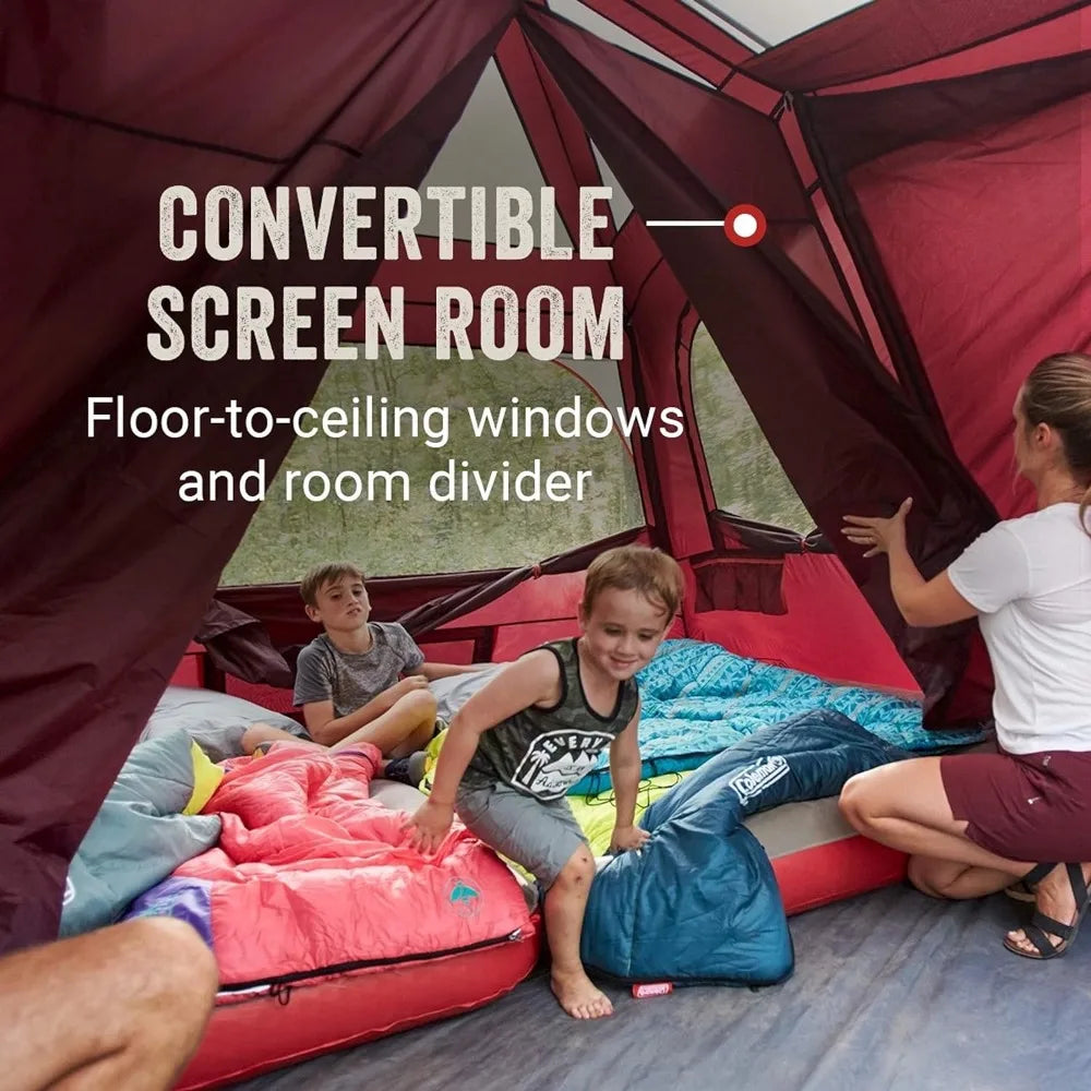 Skylodge Camping Tent, 8/10/12 Person Weatherproof Family Tent with Convertible Screen Room, Color-Coded Poles