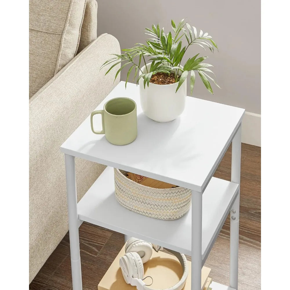 Side table, high bedside table with 2 storage compartments, living room coffee table, small side table