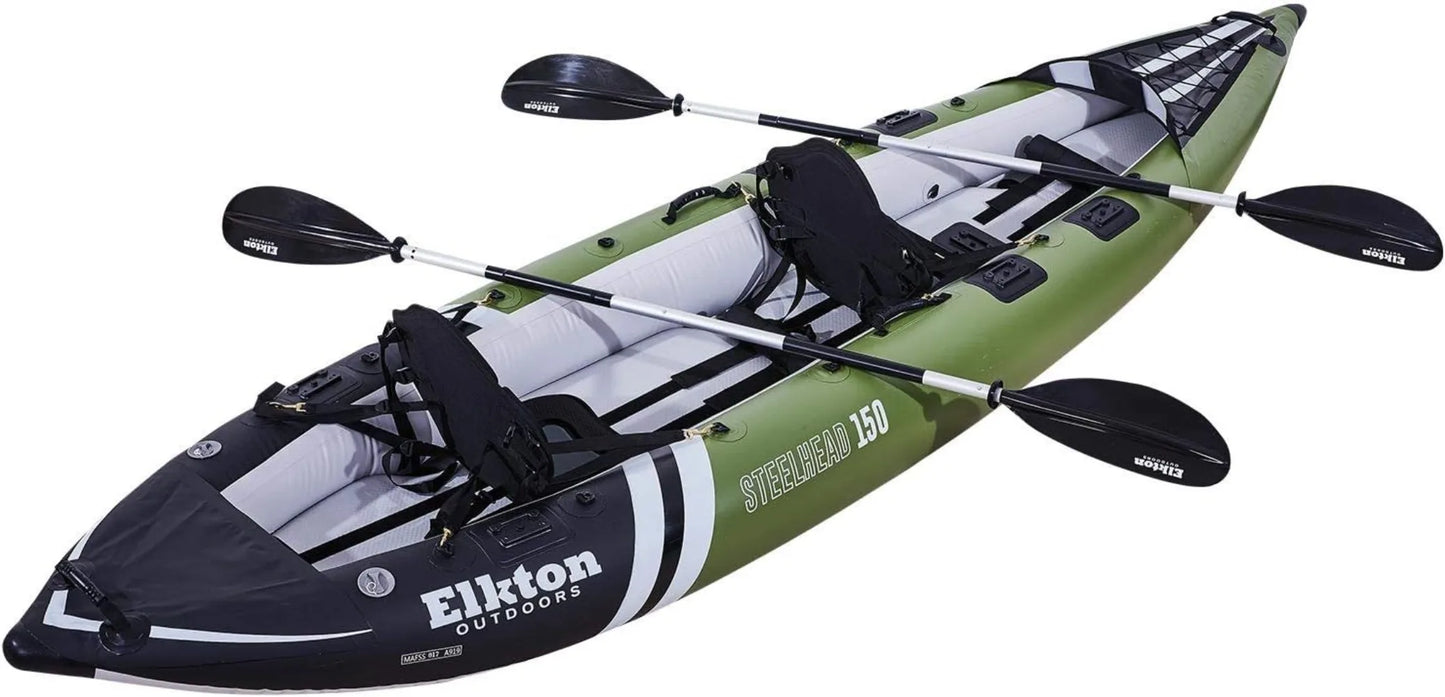 Steelhead Inflatable Fishing Kayak - Angler Blow Up Kayak, Includes Paddle, Seat, Hard Mounting Points, Bungee Storage