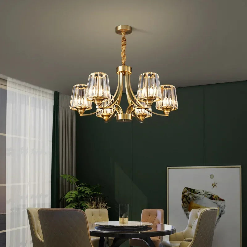 Postmodern Crystal Chandelier for Living Room Bedroom Dining Room Luxury American Copper Pendant Light Home Lighting Fixture