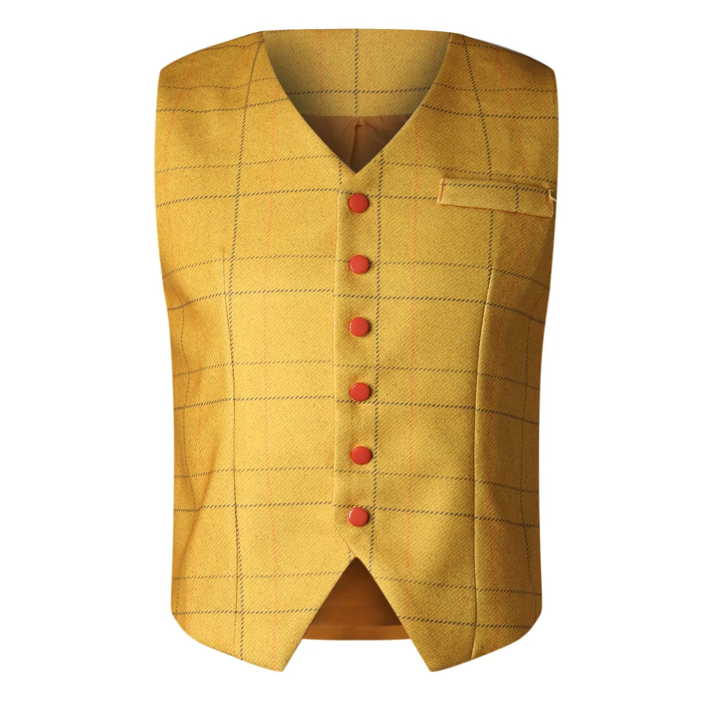 Men's Suit Vest Yellow Wedding Wool Tweed Business Waistcoat Jacket Casual Slim Fit Gilet Homme Vests For Groosmen Man Wedding