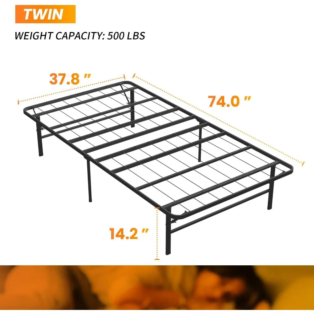 Twin Bed Frame Metal Platform Twin Size 14 Inch Foundation Box Spring Replacement Heavy Duty Steel Slat,Black Bed Frame