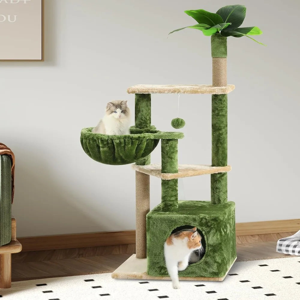 Upholstered 5-Level 51" Cat Tree with 1 Condos, Green Cat Furniture Cat Supplies