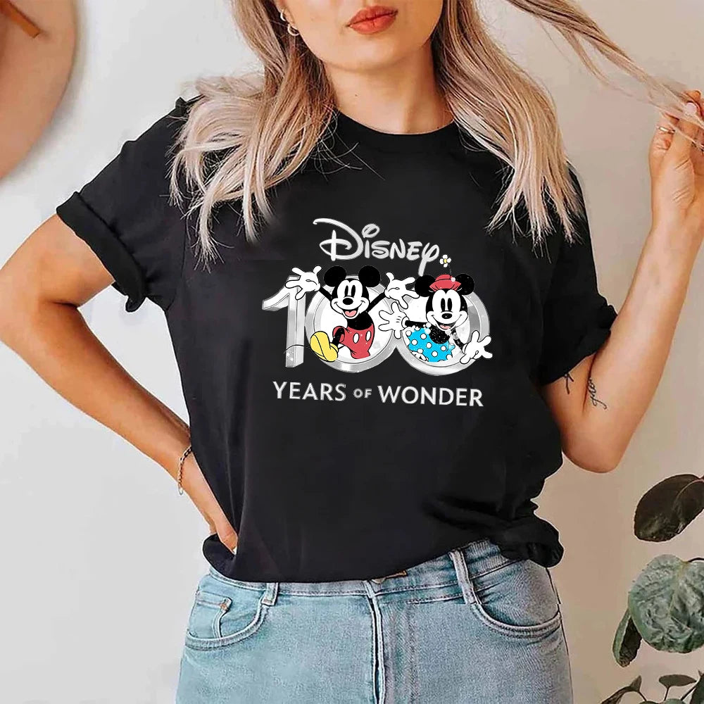 Disney Fashion Youth Style Women's Shirt 100th Anniversary Aesthetic Harajuku Clothing 2023 Summer Casual Travel Woman T-shirts