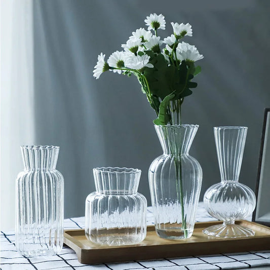 Nordic Style Transparent Glass Flower Vase Flower Bottle Ornaments Creative Hydroponic Pot Home Living Room Table Decorations