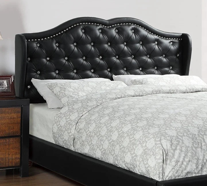 Queen Size Bed 1pc Bed Set Black Faux Leather Upholstered Wingback Design Bed Frame Headboard Bedroom Furniture Tufted Upholster