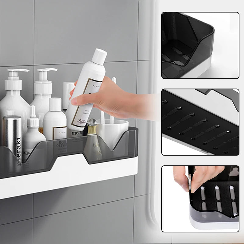 Bathroom Storage Shelf Wall Mounted Shower Organizer Shelves Detachable Drain Rack Kitchen Spice Container Home Storage Holder