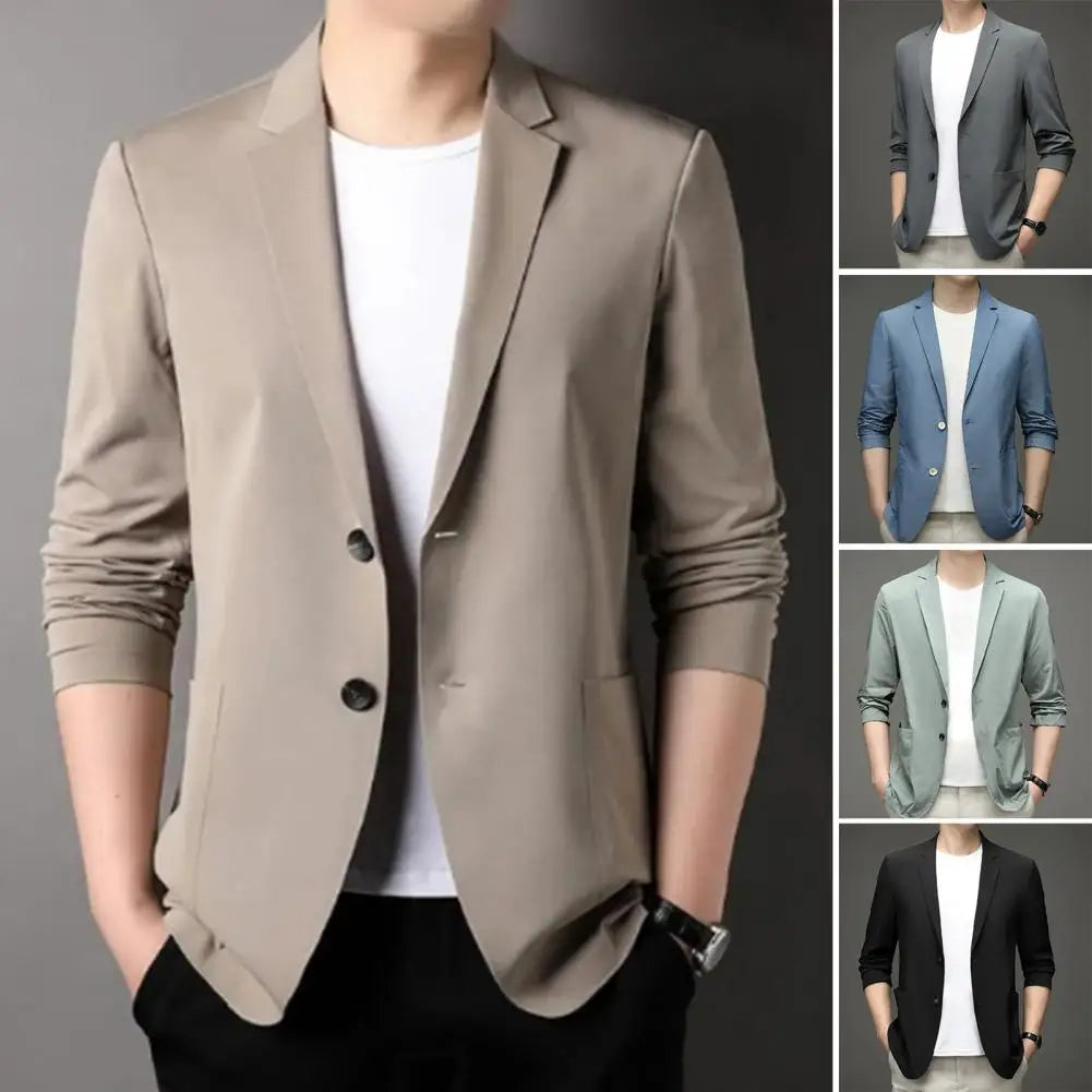 Chic Men Business Coat Soft Men Suit Jacket Smooth Plus Size Business Trip Sunscreen Suit Jacket  Daily Wear