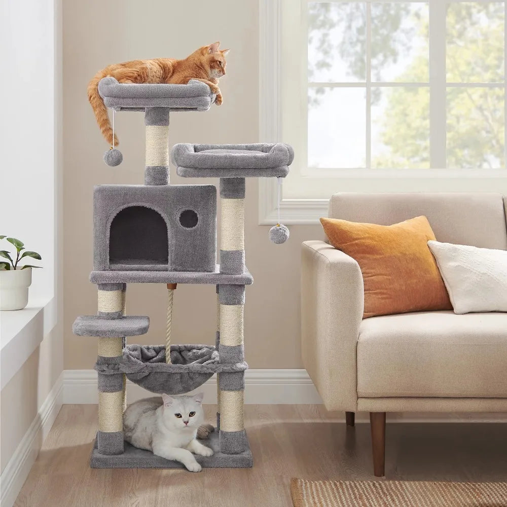 Tower for Cats Cat Tree Cat Tower With 11 Scratching Posts Multi-Level Cat Condo 2 Perches Cave Hammock Light Gray Free Shipping