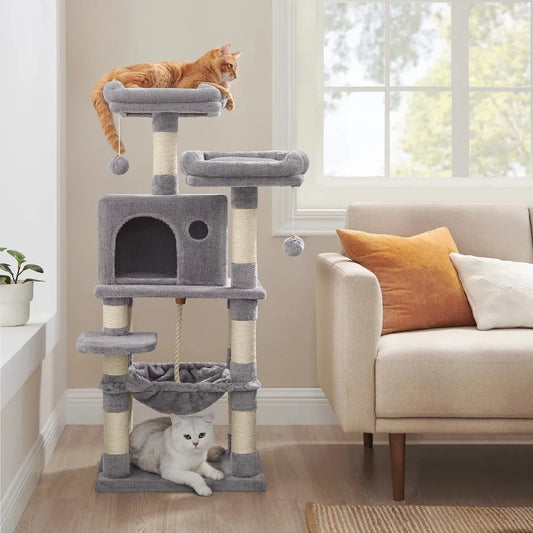 Tower for Cats Cat Tree Cat Tower With 11 Scratching Posts Multi-Level Cat Condo 2 Perches Cave Hammock Light Gray Free Shipping