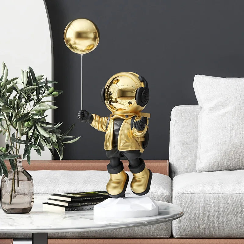 Floating Astronaut Statue Decor with Metal Tray Resin Spaceman Large Sculpture Key Tray Holder Living Room Home Decor Ornament