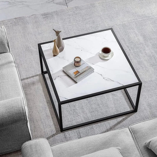 Black Coffee Table Small Square Coffee Tables Simple Modern Center Table for Living Room Home Office 27.6 * 27.6 * 15.7Inch