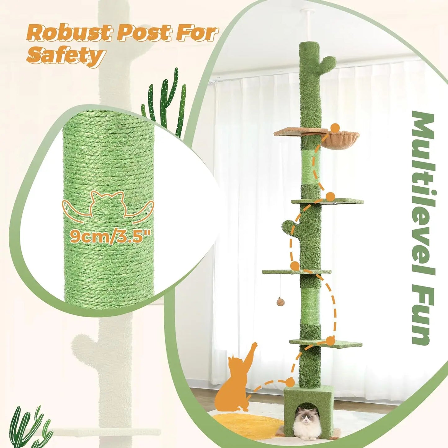 Cat Tree Ajustable Height [82-108 Inches=208-275cm] 6 Tiers Tower Fit for 7-9 Feet Ceiling