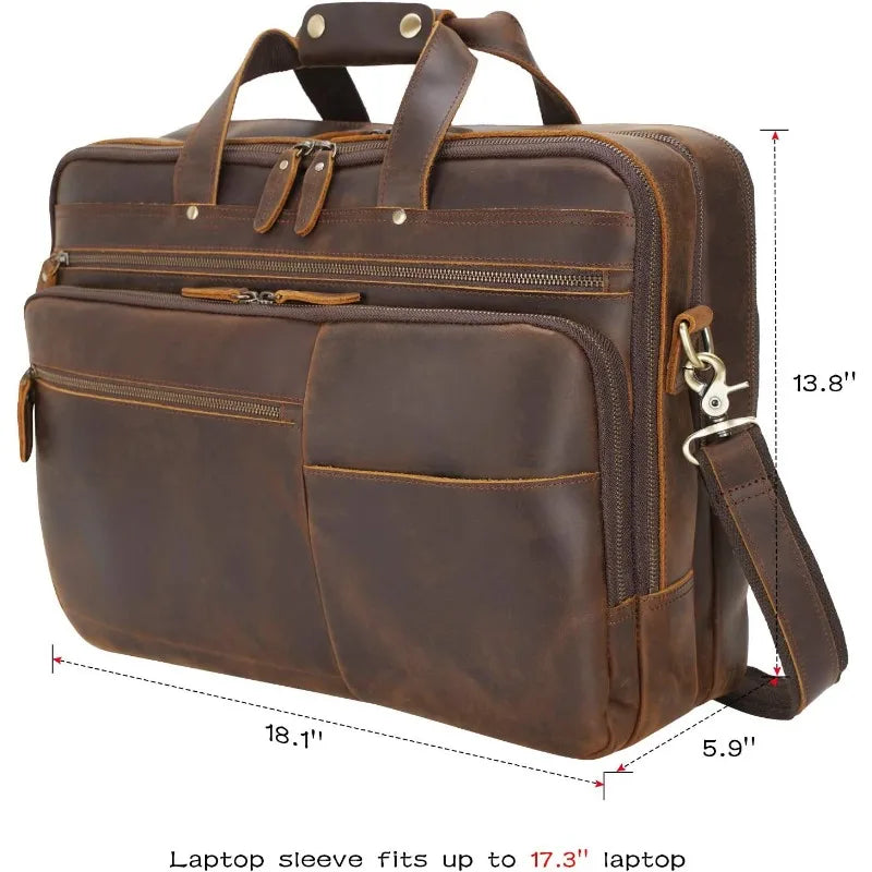 Grain Leather Briefcase For Men Business Travel Case Messenger Bag