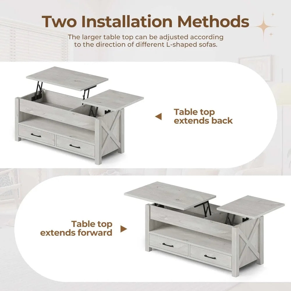 Gray Green Coffee Table 47.2" Lift Top Coffee Table With 2 Storage Drawers and Hidden Compartment Living Room Chairs Furniture