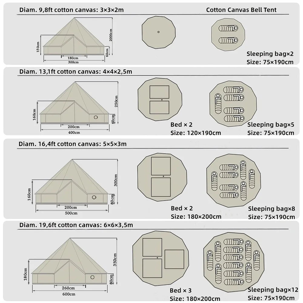 Waterproof Oxford Bell Tent Outdoor Four Seasons Luxury Camping Tent with Big Capacity