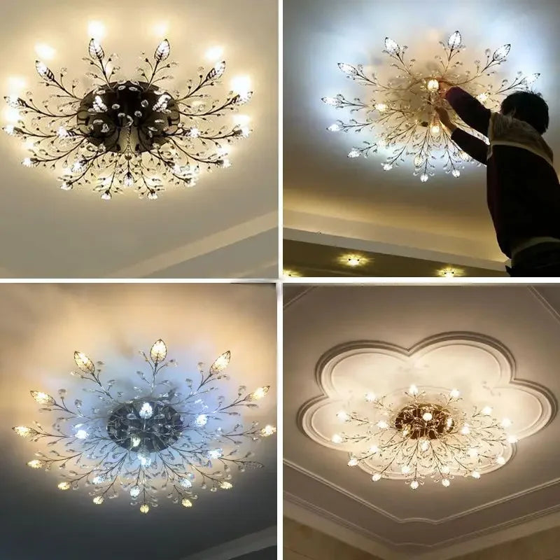 Black Bronze Crystal Ceiling Lamp Lamp in the Living Room European Flower Shaped Chandelier Led Bedroom Dining Room Lamps