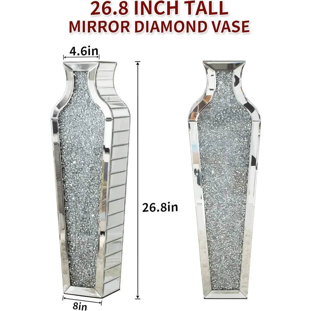 Home Decorations Free Shipping Vase Tall Crushed Diamond Floor Vase Large Silver Mirror Vases for Decor Living Room Floor Garden