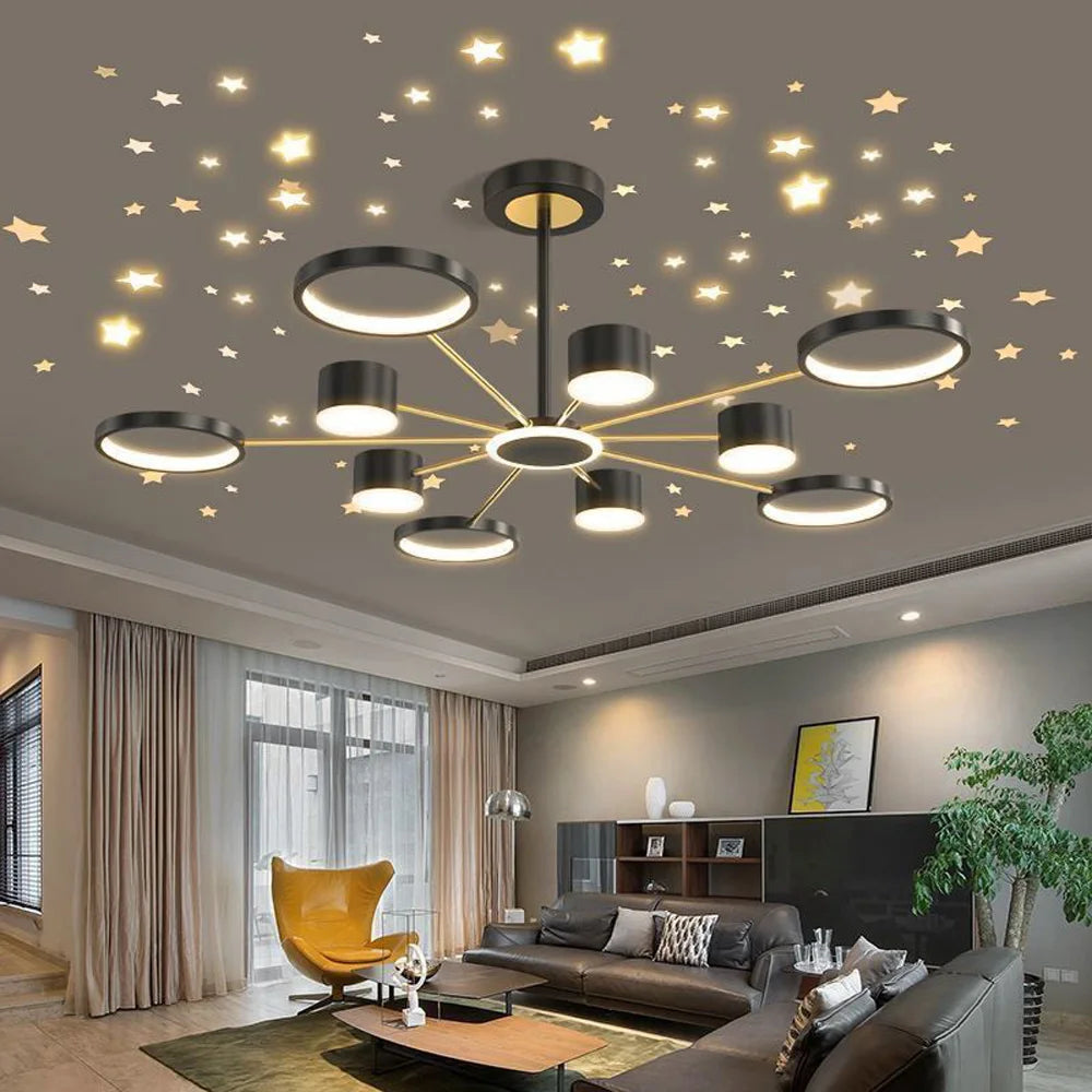 Romantic Starry Sky LED Chandelier Home for Living Dining Room Bedroom Kitchern  Pendant Lamp Black Golden Lighting Fixture