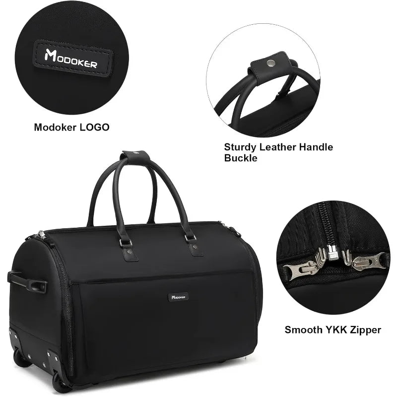 Large Garment Duffle Bag with Wheels, 3 in 1 Garment Suit Luggage Bag for Women Men Business Travel Weekender, Black