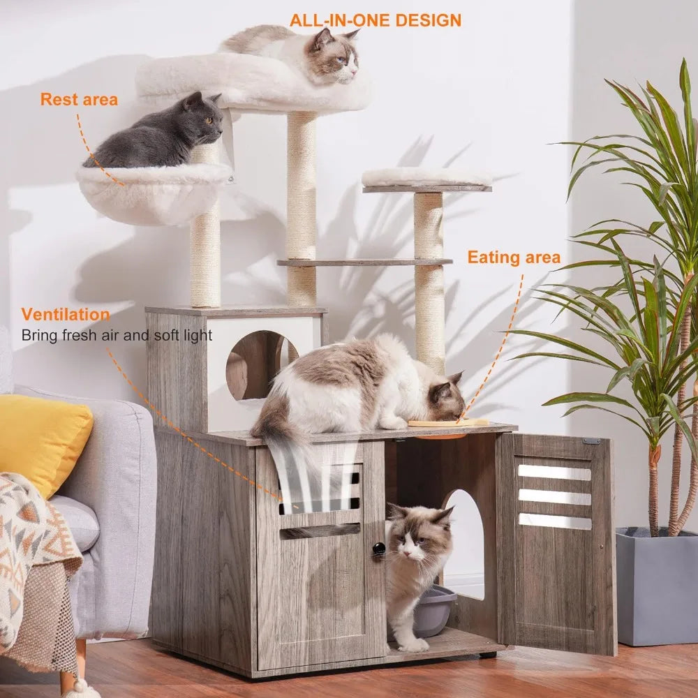 Scratch Tree for Cats Scratcher Modern Style Cat Tower Hammock All-in-one Indoor Cat Furniture With Large Platform and Condo Pet