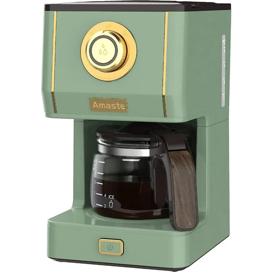 Retro Style Coffee Maker with Reusable Coffee & Three Brewing Modes, 30minute-Warm-Keeping, Matcha Green