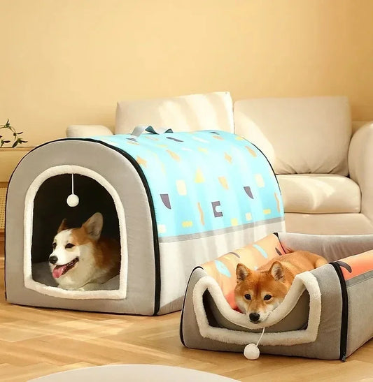 Pet Dog Bed Mat Deep Sleep Warm Winter Tent Cozy Geometric House Nest Removable Washable for Medium Large Dogs Pet Supplies