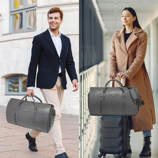 Garment Duffel Bag Gifts for Men Women Business - 2 in 1 Hanging Suitcase Suit Travel Bags in Brown