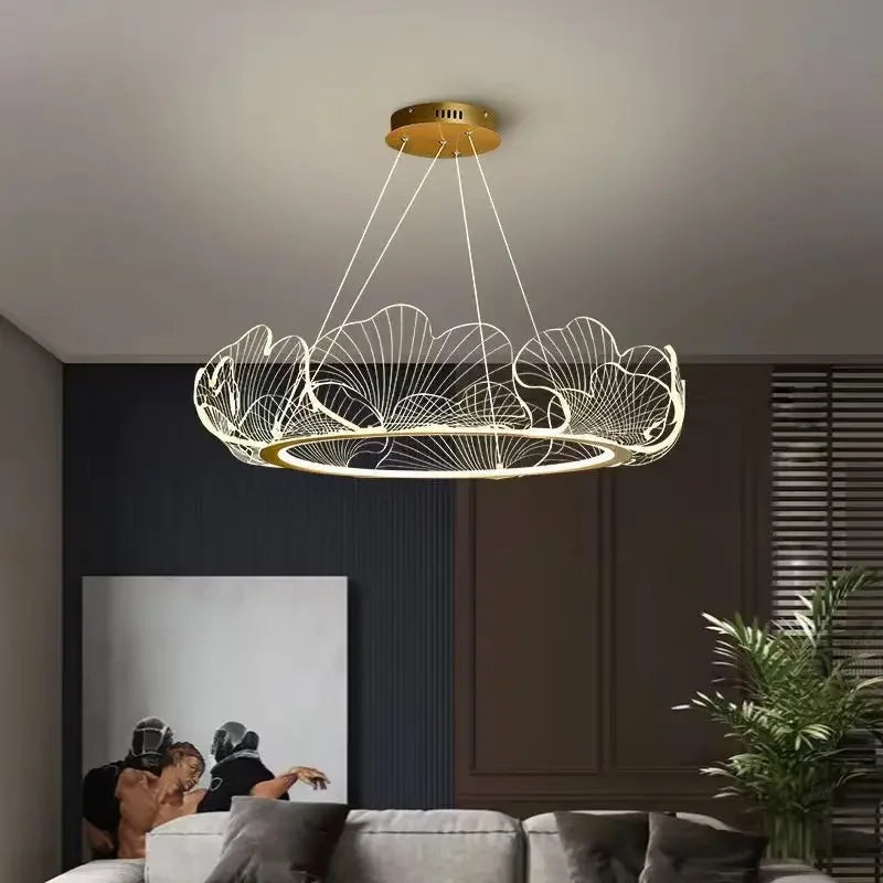 Modern LED Lotus Leaf Ring Ceiling Chandeliers For Living Room Dining Room Pendant Light Home Decor Hanging Lamp Luster Fixtures