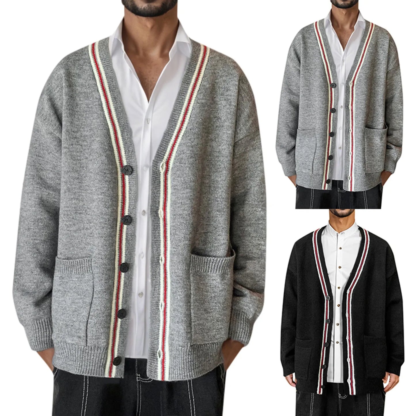 Men's Casual Long Sleeve Shawl Collar Buttons Down Cable Knit Cardigan Sweater With Pockets