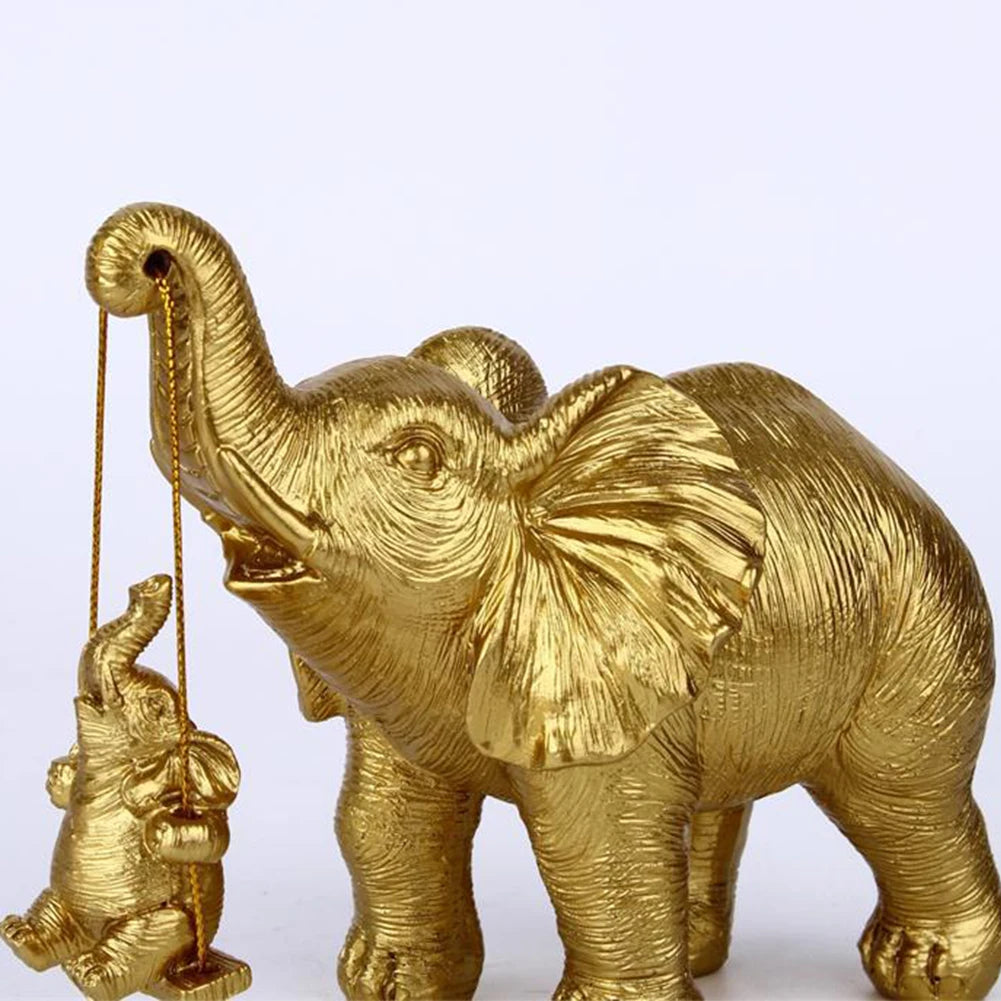 Gold/Silver Animal Elephant Sculpture Brings Good Luck Cute Elephant Figurines Swing Elephant Decor for Home Living Room Decor