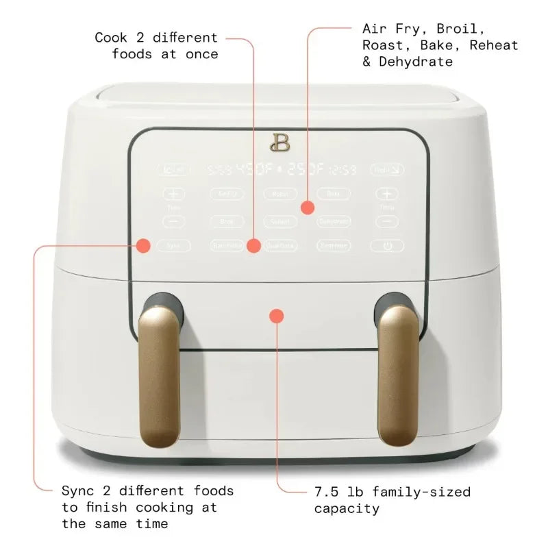 Beautiful 9QT TriZone Air Fryer, White Icing by Drew Barrymore