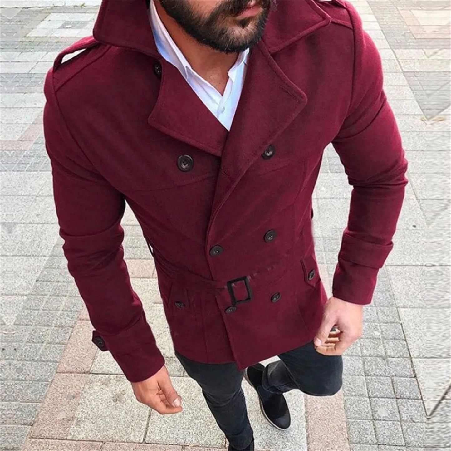 New Jacket Men Slim Fit Long Sleeve Suit Top Jacket Trench Coat Outwear Men Coat Wool Hooded Autumn Winter Warm Button Coat