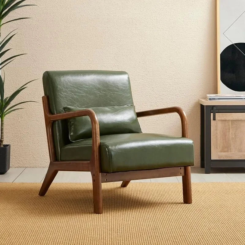 glitzhome Mid Century Hunter Green Accent Armchair, Single Reading Armchair PU Leather Lounge Chair You're Worth It