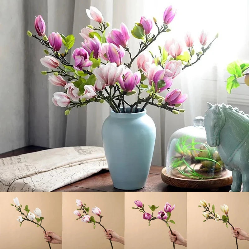 Artificial Magnolia Flower Branch For Home Living Room Decoration Fake Silk Flower Plant Wedding Party Simulation Flower Bouquet